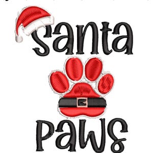 Christmas Santa Paws Embroidery Design (Digital Download)