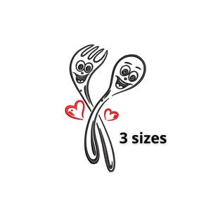 Embroidery designs fork and spoon kitchen towel minimal trendy embroidery machine files,3 sizes, stickdatei