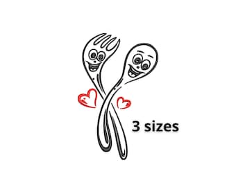 Embroidery designs fork and spoon kitchen towel minimal trendy embroidery machine files,3 sizes, stickdatei