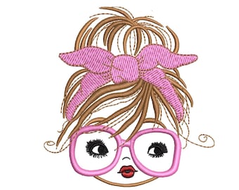 Girl with Glasses Embroidery Design, 5 Sizes (Instant Download)