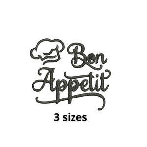 Bon Appetit Kitchen Machine Embroidery Design Chef&#39;s Hat Kitchen Embroidery Saying File Funny Home Embroidery Quote
