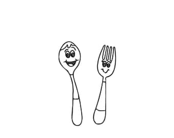 Fork and Spoon Embroidery Design: Kitchen Towel Machine File (7 Sizes)