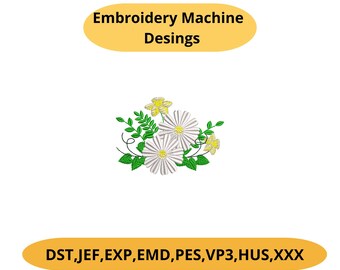 Gänseblümchen und Narzisse Maschinenstickerei, Frühling Floral PES DST Instant Download Geschenk