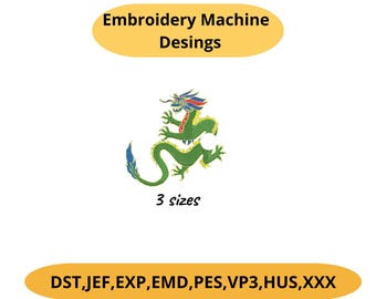 Reading Dragon Embroidery Design – Book Dragon 3 Sizes PES DST Instant Download Fantasy Gift