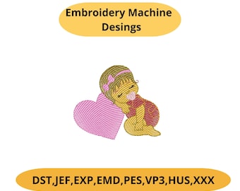 Baby Girl Heart Embroidery Design, Newborn Machine Embroidery (Instant Download)