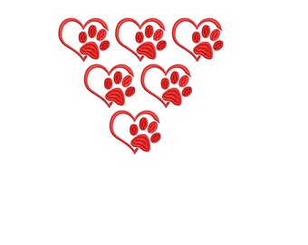 Love Heart Dog Paw Embroidery Design (Digital File) – 6 Sizes Included