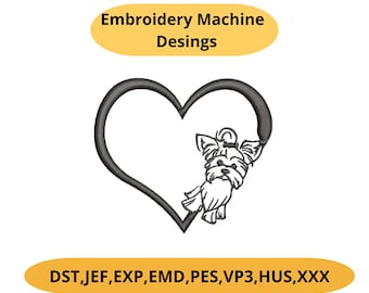 Yorkie Herz Maschinenstickerei - Yorkshire Terrier PES DST Sofort Download Hund Mama Geschenk