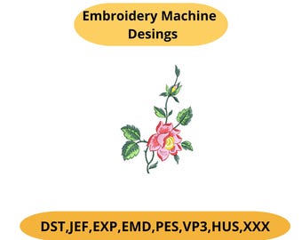 Roses and Butterfly Machine Embroidery Design – Floral PES DST Instant Download Gift for Her