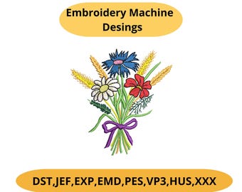 Wild flower Bouquet Machine Embroidery Design Set, Easter Floral Meadow Flower Bouquets Instant Download Zip