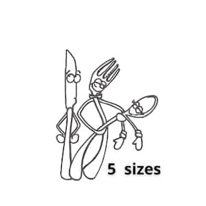 Embroidery designs fork and spoon kitchen towel minimal trendy embroidery machine files,5 sizes, stickdatei