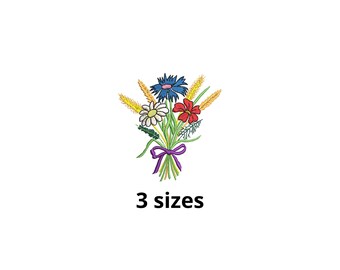 Wildflower Bouquet Machine Embroidery Design, Floral Meadow (Instant Download)