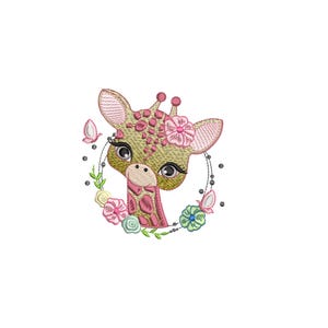 Giraffe Embroidery Design: Flowers & Butterflies, Baby Animal (Instant Download)