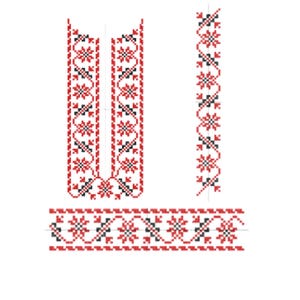 Set of 3 embroidery for shirts Russian Embroidery Machine Cross stitch Ukrainian embroidery Machine embroidery monochrome set shirt