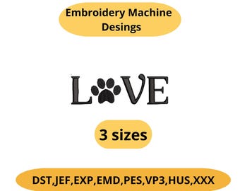 Dog Paw Heart Embroidery Design – 3 Sizes PES DST Instant Download Pet Lover Gift