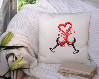 Love Heart Wine Glass Embroidery Design (Instant Download)