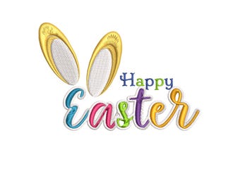 Bunny Ears Happy Easter Embroidery Design (Digital Download)