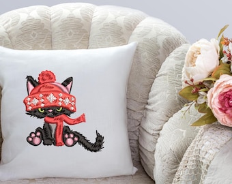 Broderidesign för julkatt (digital fil) – Meowy Christmas Kitten Art