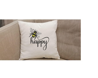 Bee Happy Embroidery Design: Insect Machine File (Instant Download)