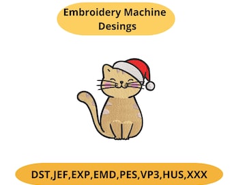 Disegno per ricamo di un gatto natalizio/ Ricamo a macchina/ Natale miagolante/ Buon Natale/ Catechismi