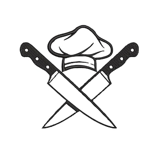 Chef Hat Knife and Kichen Fork/ Design for Embroidery Machine/ Instant Download/ 5 sizes