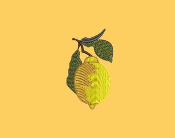 Diseño de bordado de limón. Diseño de bordado a máquina. Rama de limón: patrón de bordado a máquina de cítricos con hojas.