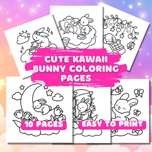 Kawaii Bunny Cozy Coloring Book 10 Pages | Kawaii Coloring Pages | Cute Coloring Book  | Mindful Coloring Pages | Cozy Relaxing Coloring