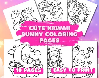 Kawaii Bunny Przytulna Kolorowanka 10 Stron | Kawaii Kolorowanki | Słodka Kolorowanka | Uważne Kolorowanki | Przytulne Relaksujące Kolorowanki