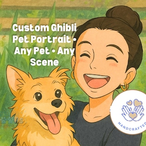 Custom Pet Portrait, Ghibli Anime Style Art, Personalized Dog Cat Animal Drawing, Unique Cartoon Digital Memorial Gift