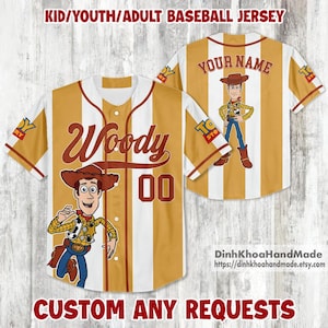 Personalize Woody Baseball Jersey, Toy Story Custom Kid Youth Adult Baseball Jersey, Superhero Matching Group Jersey Shirt