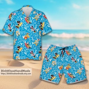 Mickey and Friends Hawaiian Shirt And Shorts, Disney Beach Hawaiian Shirt , Summer Gifts