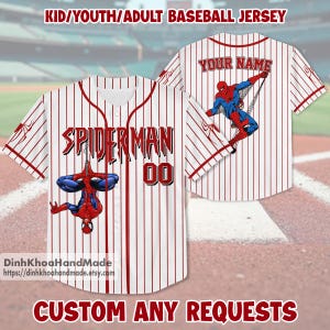 Custom Spiderman Baseball Jersey, Custom Kid Youth Adult Disney Jersey Spider Man Jersey, Spiderman  Birthday Jersey