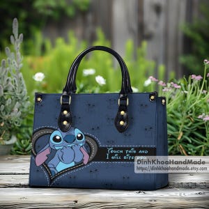 Personalisierte Lilo Stitch Lederhandtasche, Lilo Stitch Lederhandtasche, Crossbody Bag, Top Handle Bag, Stitch Lederhandtasche