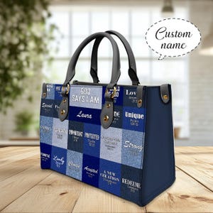Personalized God Says I Am Unique Leather Handbag , Christian Floral Leather Handbag, Handbag Mother’s Day Gift for Mom