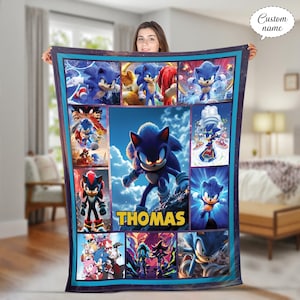 Custom Sonic the Hedgehog Flannel Blanket: Personalized Cartoon Sherpa Blanket