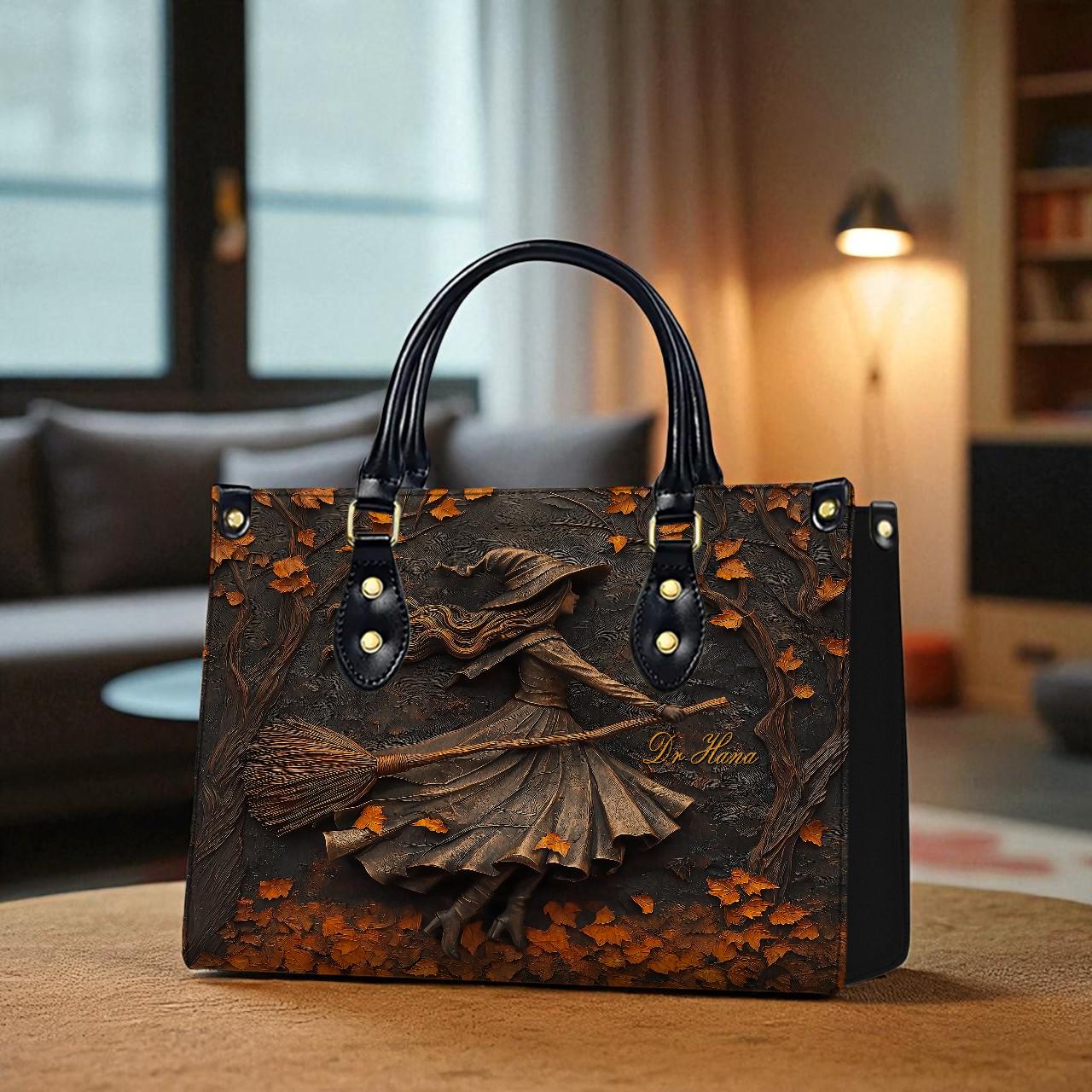 Discover Witch Leather Handbag, Spooky Halloween Bag