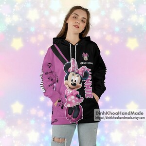 Benutzerdefinierte Minnie Maus Hoodie, Disney Cartoon Hoodie, Micky und Freunde Shirt, Hoodie für Frauen, Magic Kingdoms Hoodie, 3D gedruckter Hoodie