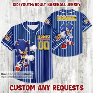 Personalized Sonic the Hedgehog Baseball Jersey, Custom Name & Number – Kids, Youth, Adult Sizes, Sonic Jersey, Sonic Birthday Gift