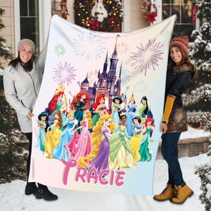Personalized Watercolor Disney Princess Blanket, Custom Name DisneyBlanket, Disney Princess Birthday Girl Gift, Disneyland Princess Blanket