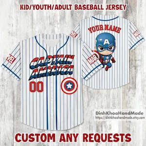 Personalized Captain America Baseball Jersey, Captain America Jersey, Gift for Kids, Jersey Kids, Youth, Adult Gift For Baseball Fans