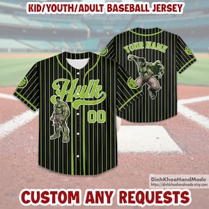 Personalized Hulk Superhero Baseball Jersey Personalized Kids Youth Adult Matching Family Group Shirt