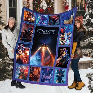 Personalized Sonic the Hedgehog Flannel Blanket: Custom Cartoon Blanket