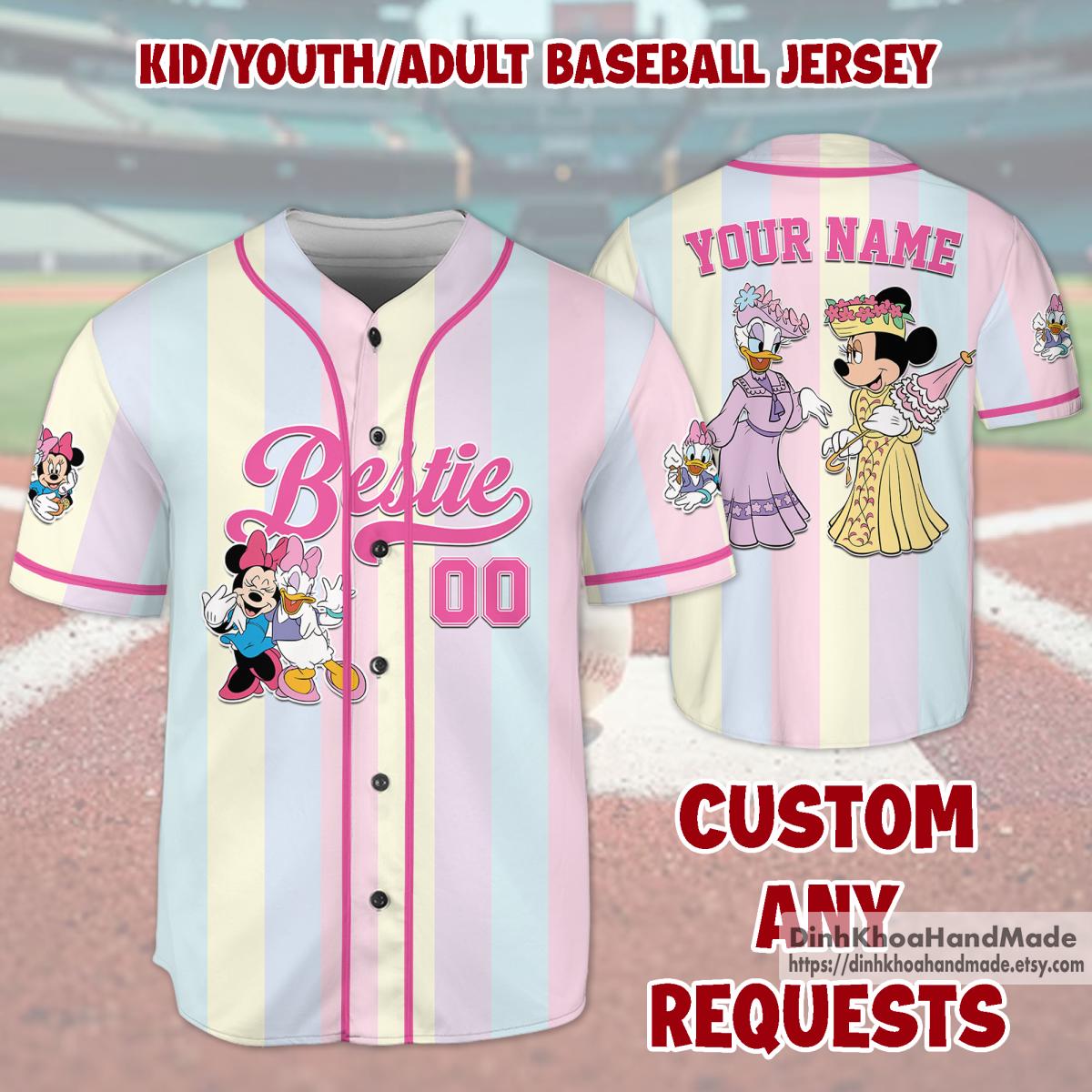Discover Personalized Minnie and Daisy Bestie Baseball Jersey