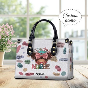 Personalized Nurse Leather Handbag , Christian Floral Leather Handbag, Nurse Gift, Personalized Bags for Black Women, Nurse Gift