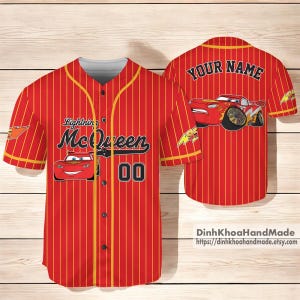 Personalized Cars Lightning Red Simple Jersey , Custom Cars Baseball Jersey Team, Personalized Jersey Outfit, Cars Land Tee