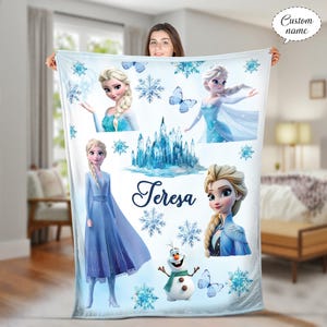 Manta personalizada de acuarela de la princesa Elsa, manta de Frozen de Disney, manta del Reino Mágico, regalo para hija o niña