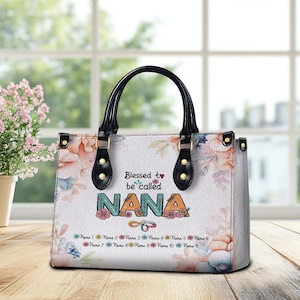 Personalized Floral PU Leather Handbag: Blessed Nana Gift
