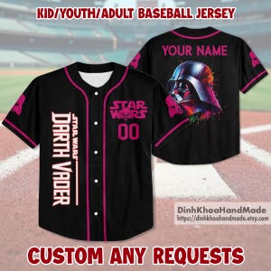 Custom Darth Vader Baseball Jersey, Star Wars Baseball Jersey, Custom Disney Baseball Shirt, Custom Baseball Jersey