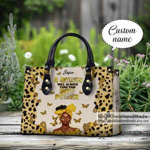 Personalisierte Name Schwarze Frauen Pu-Leder Handtasche, personalisierte Schönheit Afro Frau Taschen, Muttertagsgeschenk für schwarze Mutter