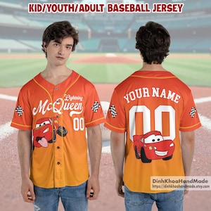 Custom Disney Cars Lightning McQueen Baseball Jersey , Disney Cars Baseball Jersey Team , Matching Family Baseball Jersey