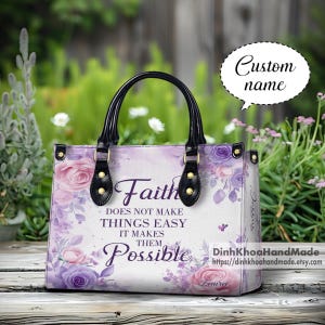 Personalized Faith PU Leather Handbag–Custom Name Christian Tote, Inspirational Bible Verse Gift for Women